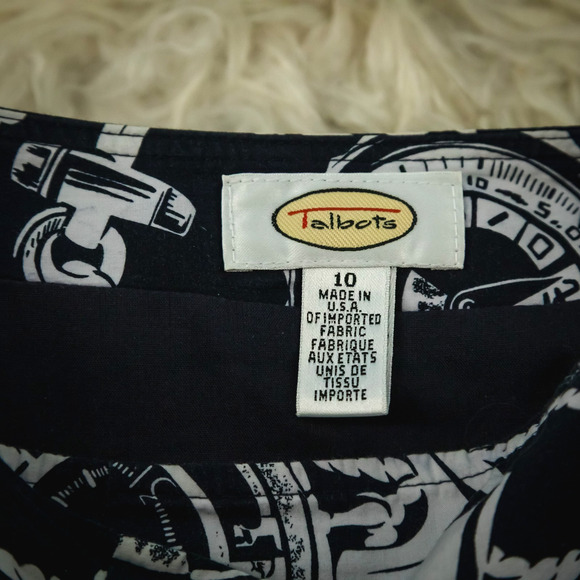 Talbots Size 10 Navy Blue Nautical Print Wrap Midi Length Lined Cotton Skirt - Picture 5 of 8